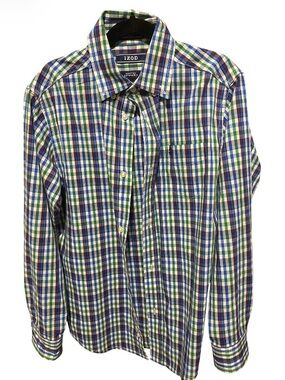 Izod Blue & Green Plaid Button-Down Shirt Size 10/12